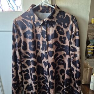 Men's Black and Brown Animal Print Button-Up Shirt
